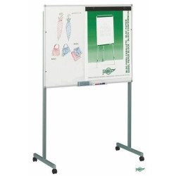 (11-D4) FAIBO PIZARRA BLANCA ESTRATIFICADA BLANCA CON PINZAS PARA BLOCS Y SOPORTE METÁLICO CON RUEDAS CON CAJETIN 122X150CM