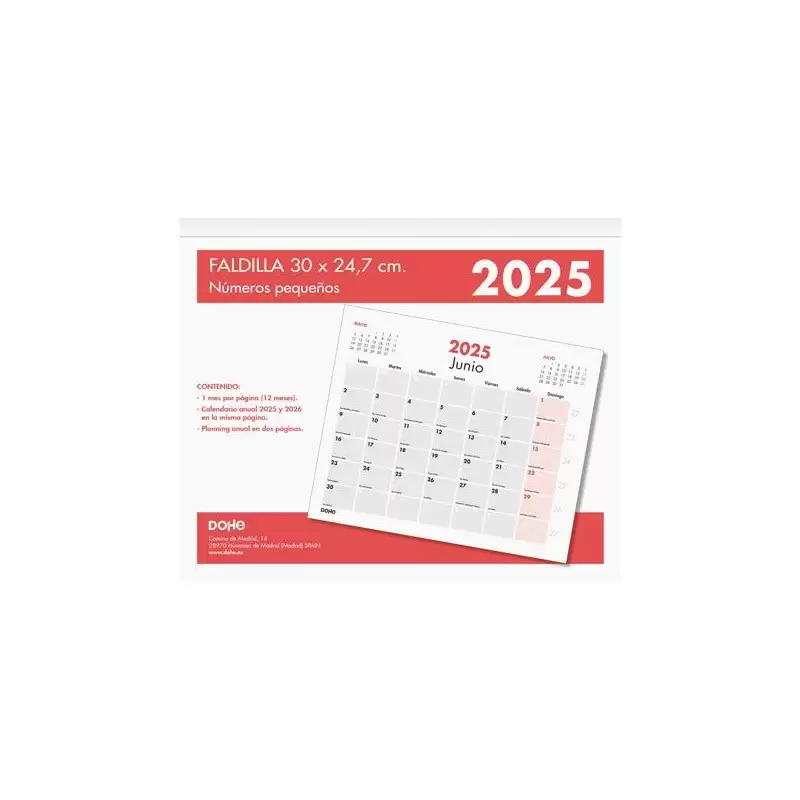 (11645-2026) DOHE CALENDARIO SOBREMESA/FALDILLA 30X24.7CM NÚMEROS PEQUEÑOS 2026