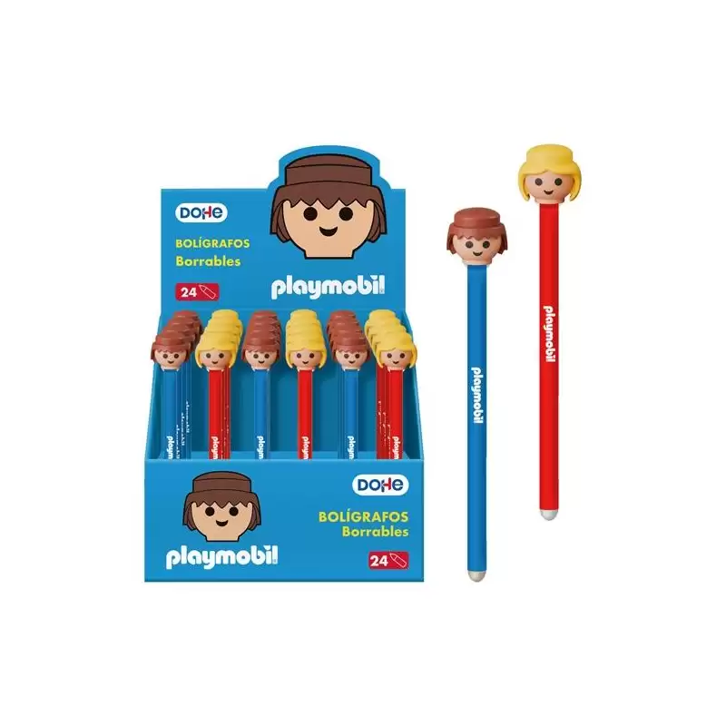 (79731) DOHE BOLÍGRAFO BORRABLE PLAYMOBIL 1.0MM TINTA AZUL C/SURTIDOS EXPOSITOR 24 UD