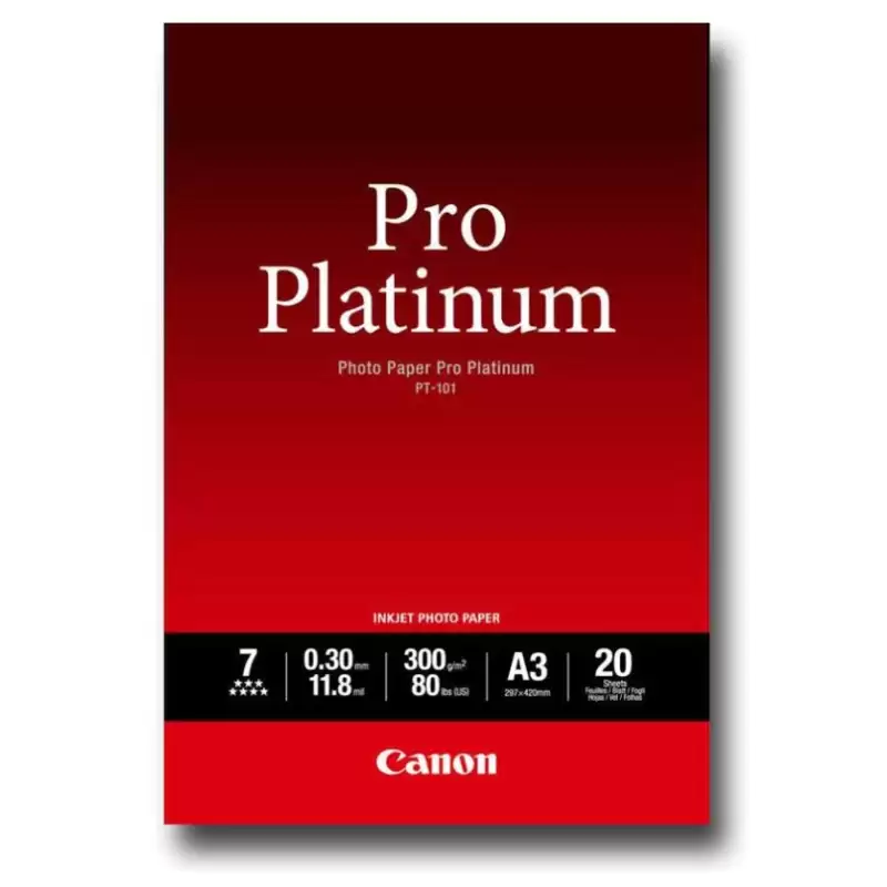 (2768B017) CANON PAPEL FOTOGRAFICO PT-101 A3 PRO PLATINUM 300GR. (20 HOJAS)