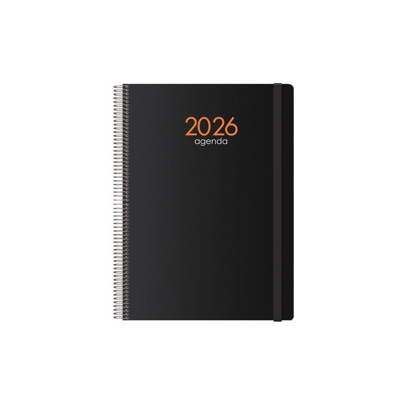 (11617-2026) DOHE AGENDA ANUAL SYNCRO ESPIRAL 21X29.7CM DP CIERRE C/GOMA PP NEGRO 2026