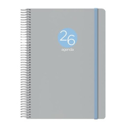 (12689-2026) DOHE AGENDA ANUAL MEMPHIS ESPIRAL 15X21CM DP CIERRE C/GOMA PP GRIS 2026
