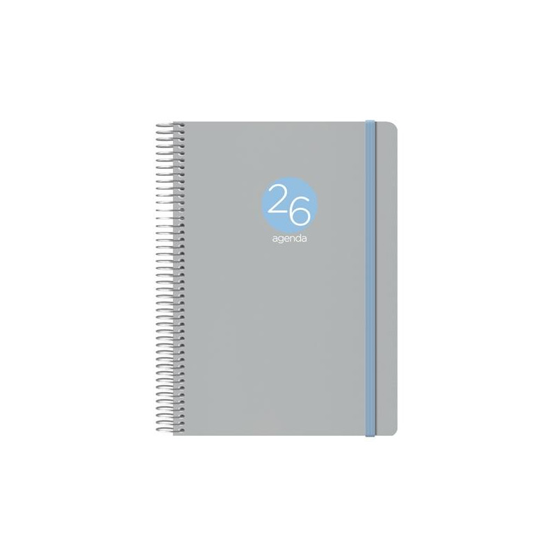 (12689-2026) DOHE AGENDA ANUAL MEMPHIS ESPIRAL 15X21CM DP CIERRE C/GOMA PP GRIS 2026