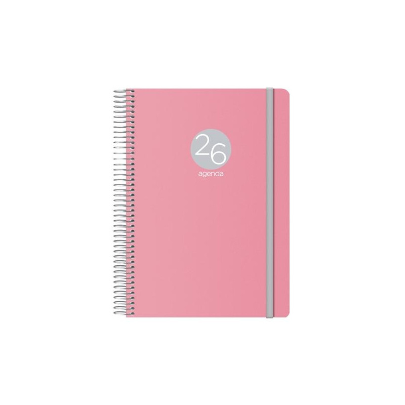 (12688-2026) DOHE AGENDA ANUAL MEMPHIS ESPIRAL 15X21CM DP CIERRE C/GOMA PP ROSA 2026