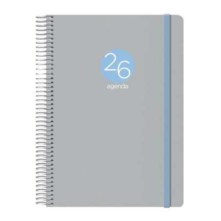 (12689-2026) DOHE AGENDA ANUAL MEMPHIS ESPIRAL 15X21CM DP CIERRE C/GOMA PP GRIS 2026