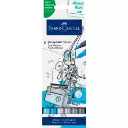 (164806) FABER CASTELL ROTULADORES DE BOCETOS GOLDFABER DOBLE PUNTA FINA/PINCEL C/SURTIDOS SET DISEÑO 6 UD