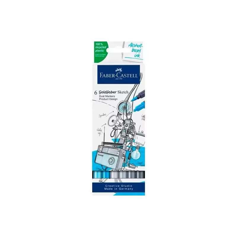 (164806) FABER CASTELL ROTULADORES DE BOCETOS GOLDFABER DOBLE PUNTA FINA/PINCEL C/SURTIDOS SET DISEÑO 6 UD