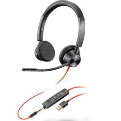 (8X221AA) HP POLY AURICULARES BLACKWIRE 3325 DIADEMA BINAURAL C/ MICRÓFONO CONTROL DE VOLUMEN CABLE USB- C/A +JACK 3,5MM NEGRO