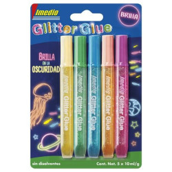 (7001470) IMEDIO ADHESIVO GLITTER GLUE BRILLA EN LA OSCURIDAD TUBO 10ML BLÍSTER 5 C/SURTIDOS