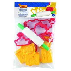 (7/6R) JOVI BOLSA COLGABLE CON 6 MOLDES + 6 MOLDES DE CORTE + RODILLO DE MODELAJE C/SURTIDOS