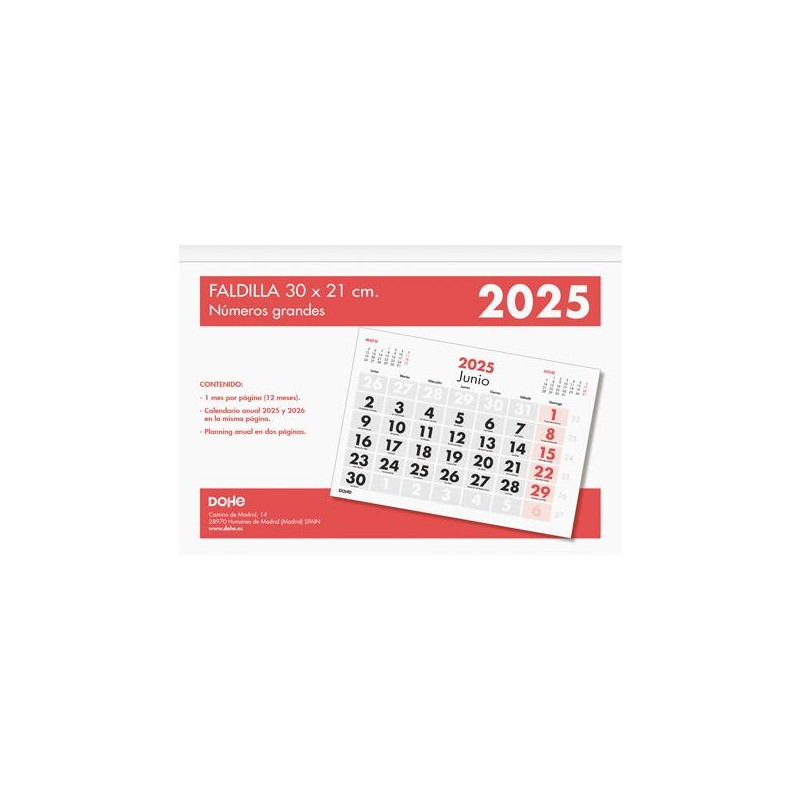 (11644-2026) DOHE CALENDARIO SOBREMESA/FALDILLA 30X21CM NÚMEROS GRANDES 2026