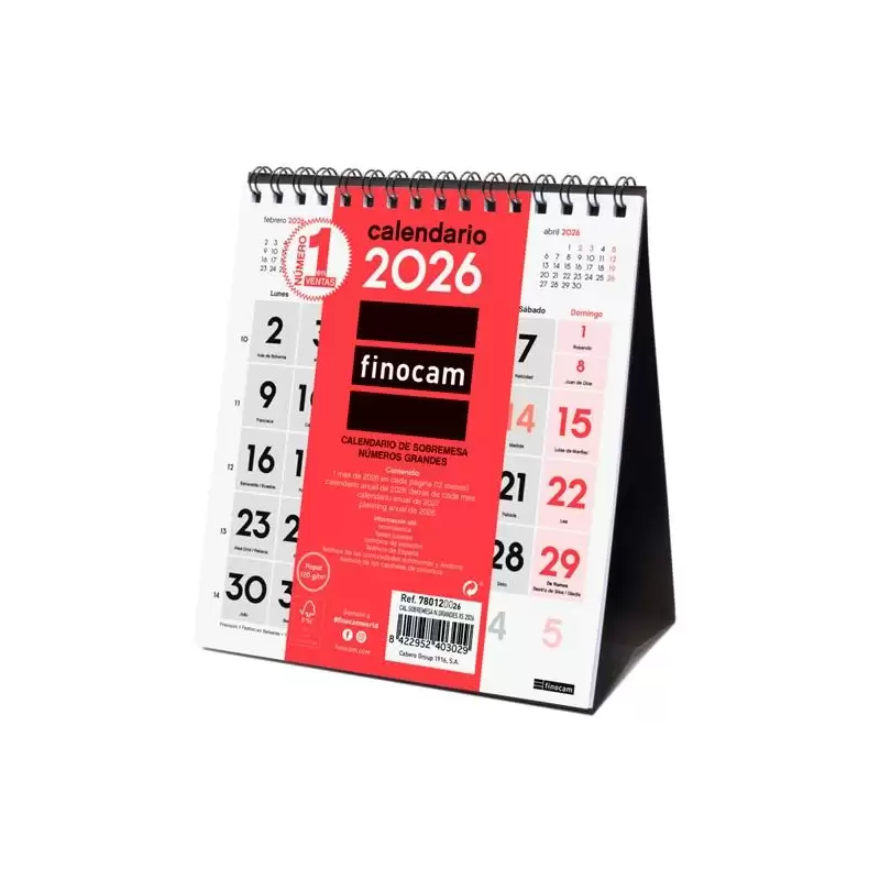 (780120026) FINOCAM CALENDARIO DE SOBREMESA NÚMEROS GRANDES XS-140X150MM MV NEUTRO 2026