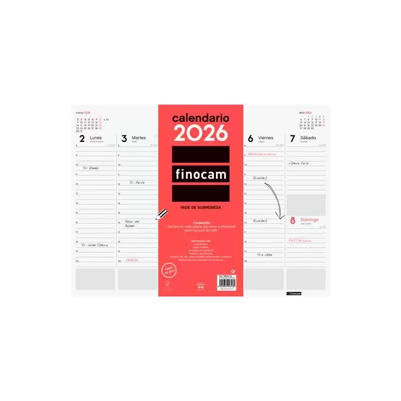 (780240026) FINOCAM VADE CALENDARIO ENCOLADO SOBREMESA 420X310MM SVV NEUTRO 2026