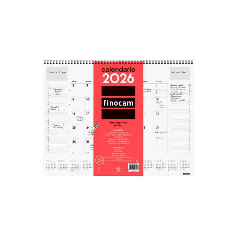 (781310026) FINOCAM VADE CALENDARIO ESPIRAL SOBREMESA 420X310MM MV NEUTRO 2026