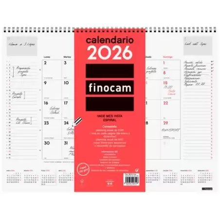 (781310026) FINOCAM VADE CALENDARIO ESPIRAL SOBREMESA 420X310MM MV NEUTRO 2026