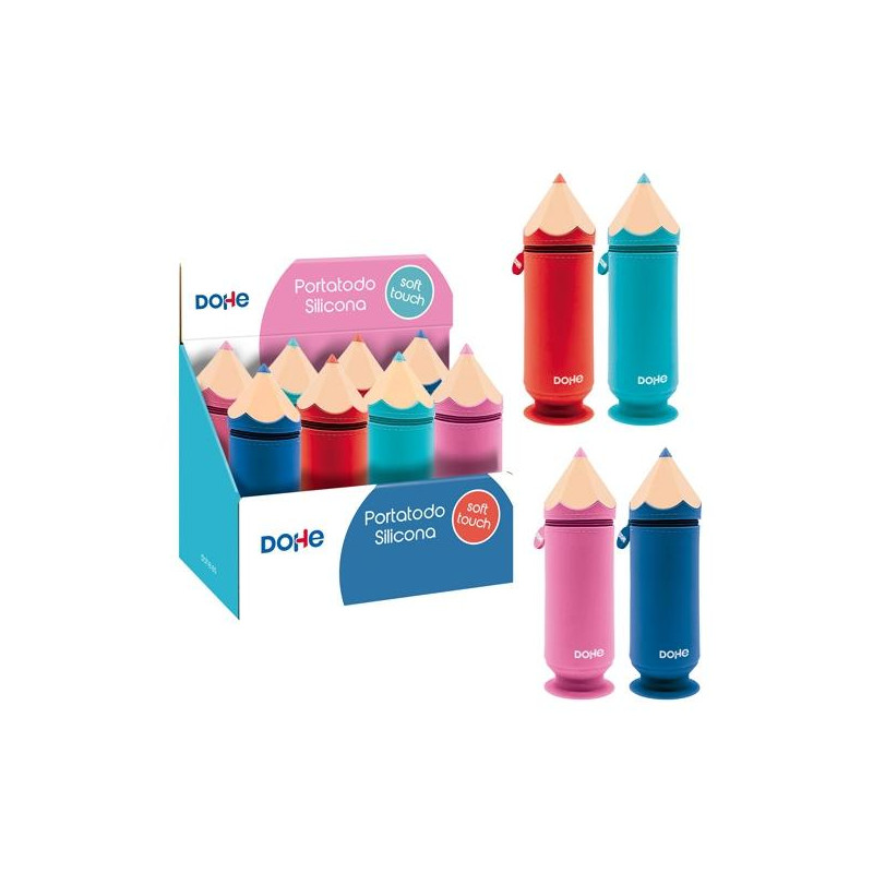 (51960) DOHE PORTATODO FORMA DE LÁPIZ DE SILICONA COLORES SURTIDOS EXPOSITOR 8 UD