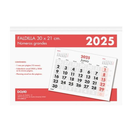 (11644-2026) DOHE CALENDARIO SOBREMESA/FALDILLA 30X21CM NÚMEROS GRANDES 2026