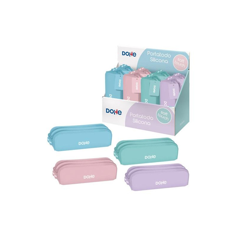 (51970) DOHE PORTATODO DOBLE SERENITY 200X60X70MM SILICONA SOFT TOUCH C/SURTIDOS PASTEL EXPOSITOR 8 UD