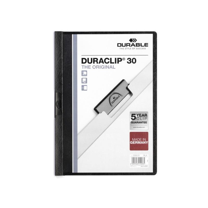 (220001) DURABLE CARPETA DOSSIER PINZA DURACLIP 30 NEGRO A4 -25U-