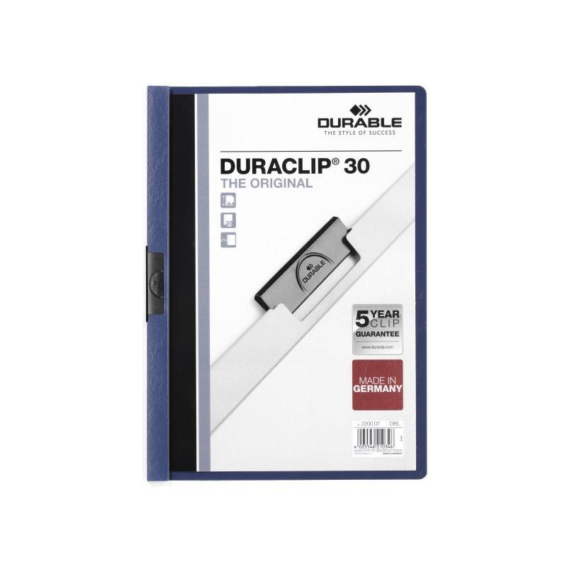 (220007) DURABLE CARPETA DOSSIER PINZA DURACLIP 30 AZUL OSCURO A4 -25U-