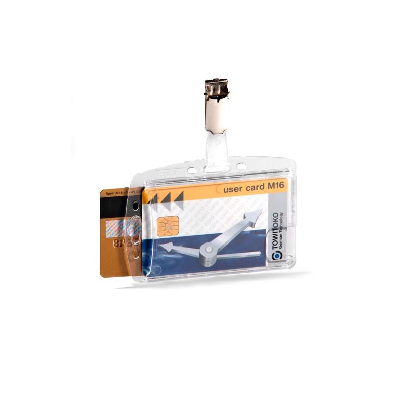 (801319) DURABLE IDENTIFICADOR RÍGIDO CON PINZA CERRADO PARA 2 TARJETAS TRANSPARENTE