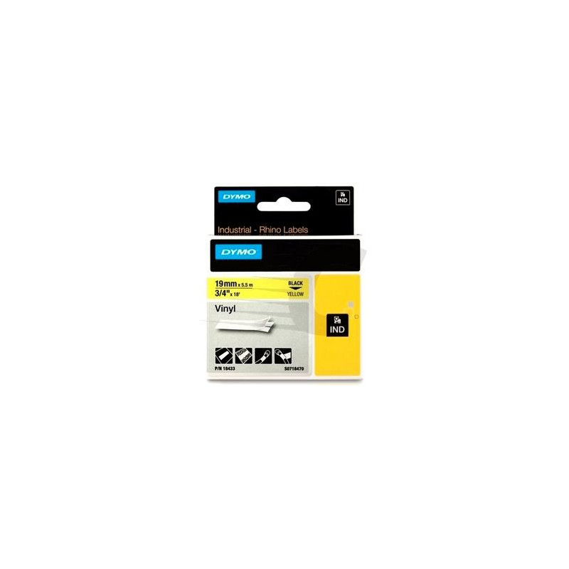 (18433) DYMO RHINO CINTA DE ETIQUETAS INDUSTRIAL ADHESIVA ID1-19 - NEGRO SOBRE AMARILLO - 19MMX5´5M NYLON FLEXIBLE (S0718470)