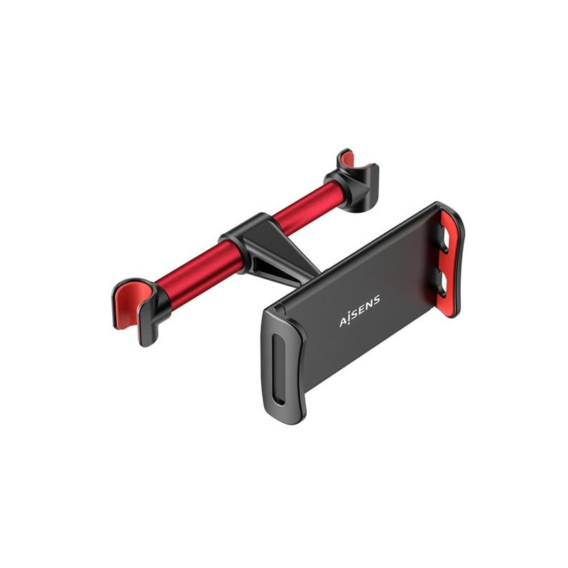 (MSC1P-105) AISENS SOPORTE DE COCHE AJUSTABLE 1 PIVOTE PARA REPOSACABEZAS PARA TELEFONO/TABLET NEGRO/ROJO