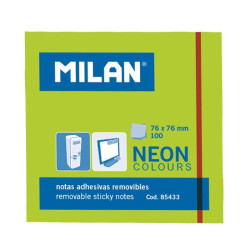 (85433) MILAN BLOC NOTAS ADHESIVAS REMOVIBLES 100H 76X76 VERDE FLUORESCENTE