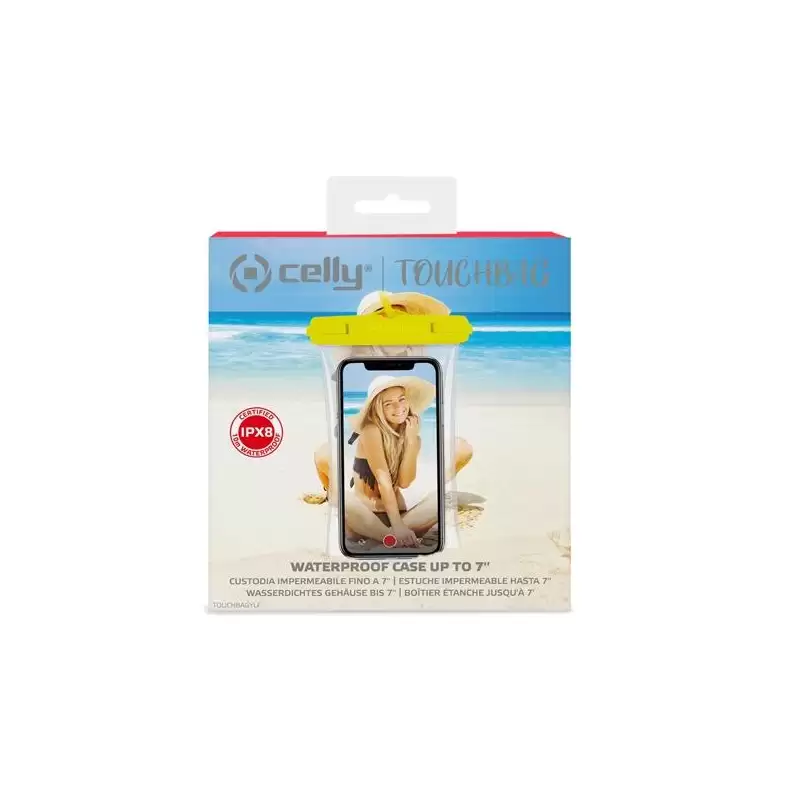 (TOUCHBAGYLF) CELLY BOLSA ACUATICA PARA MÓVIL HASTA 7" TRANSPARENTE AMARILLO