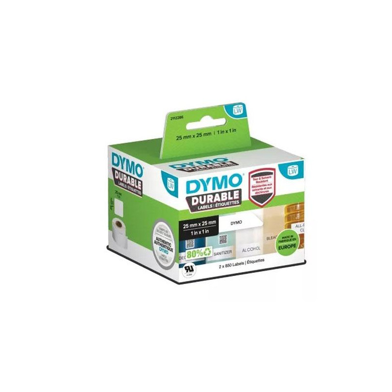 (2112286) DYMO CINTA ADHESIVA DURABLE LABELWRITER LABELS 25X25MM (2 ROLLOS DE 850 ETIQUETAS)