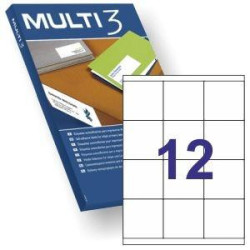 (04718) MULTI-3 ETIQUETAS ADHESIVAS 70X67,7MM INKJET/LÁSER C/RECTOS 12 X 100H BLANCO