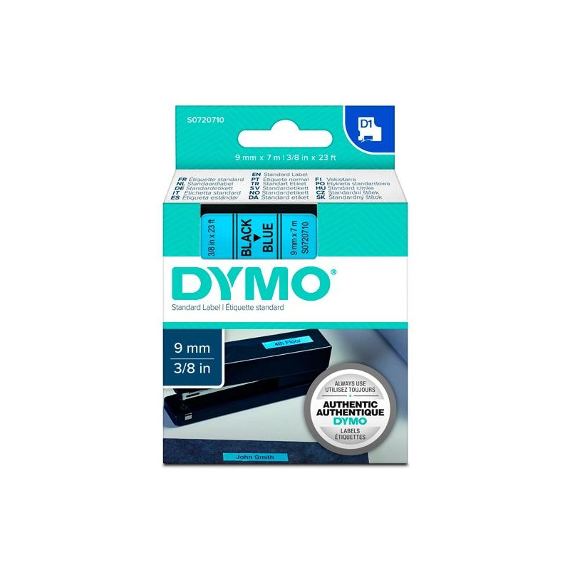 (S0720710) DYMO CINTA DE TRANSFERENCIA TERMICA D1 40916. NEGRO SOBRE AZUL DE 9MMX7M. POLIESTER AUTOADHESIVA