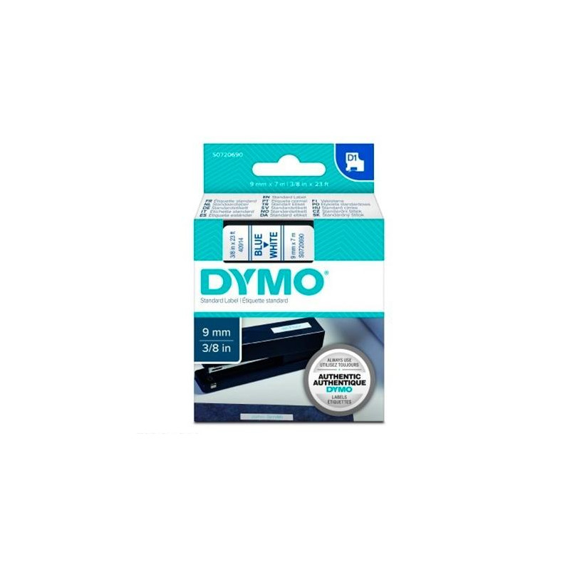 (S0720690) DYMO CINTA DE TRANSFERENCIA TERMICA D1 40914. AZUL SOBRE BLANCO DE 9MMX7M. POLIESTER AUTOADHESIVA