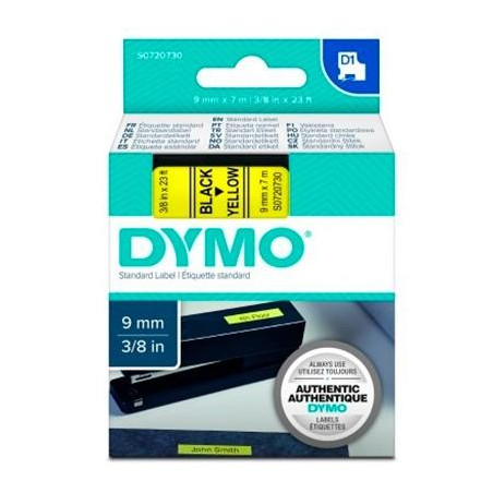 (S0720730) DYMO CINTA DE TRANSFERENCIA TERMICA D1 40918. NEGRO SOBRE AMARILLO DE 9MMX7M. POLIESTER AUTOADHESIVA
