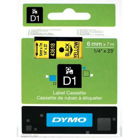 (S0720790) DYMO CINTA DE TRANSFERENCIA TERMICA D1 43618. NEGRO SOBRE AMARILLO DE 6MMX7M. POLIESTER AUTOADHESIVA