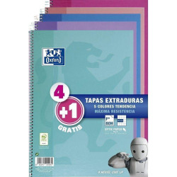 (400122766) OXFORD CUADERNO ESPIRAL WRITE&ERASE 80H FOLIO 4X4MM C/MARGEN TAPA EXTRADURA PACK 4+1 UD C/SURTIDOS TENDENCIA