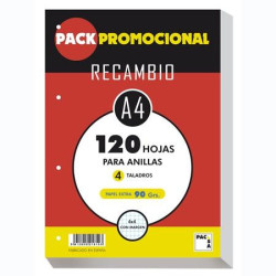 (21810) PACSA RECAMBIO 120H A4 90GR 4X4MM 4 TALADROS PAPEL EXTRA