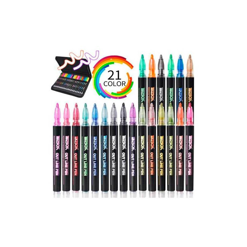 (AB-0421) ALEX BOG ROTULADORES OUTLINER DOBLE LÍNEA BICOLOR NEÓN PASTEL C/SURTIDOS ESTUCHE 21 UD