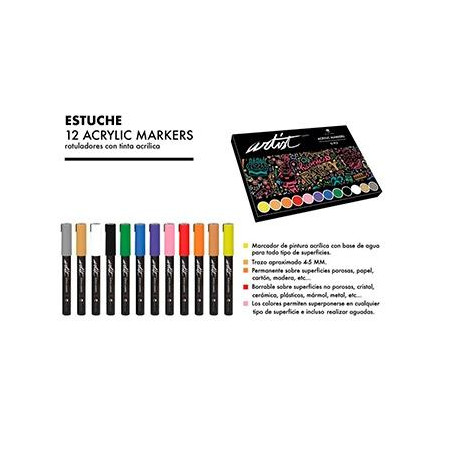 (AB-0612) ALEX BOG ROTULADORES ACRÍLICOS GAMA ARTIST C/SURTIDOS ESTUCHE 12 UD