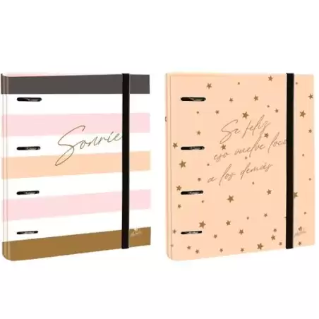 (2394FU) MARIOLA CARPEBLOCK ANILLAS MIXTAS 4 X 40MM FOLIO C/GOMA CARTÓN FORRADO PLASTIFICADO 6 FRASES DISEÑOS SURTIDOS