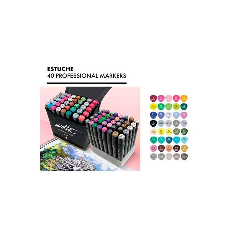 (AB-0740) ALEX BOG ROTULADORES LUXURY CANVAS GAMA ARTIST DOBLE PUNTA FINA/BISELADA C/SURTIDOS ESTUCHE DE LUJO 40 UD