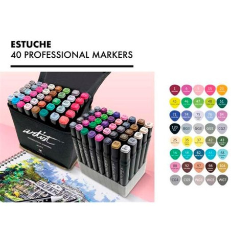 (AB-0740) ALEX BOG ROTULADORES LUXURY CANVAS GAMA ARTIST DOBLE PUNTA FINA/BISELADA C/SURTIDOS ESTUCHE DE LUJO 40 UD