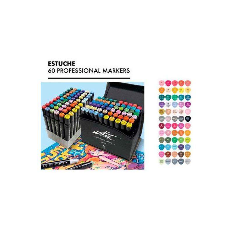 (AB-0760) ALEX BOG ROTULADORES LUXURY CANVAS GAMA ARTIST DOBLE PUNTA FINA/BISELADA C/SURTIDOS ESTUCHE DE LUJO 60 UD