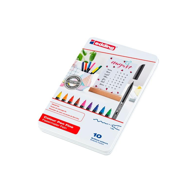 (4-1200-10S) EDDING ROTULADOR 1200 PUNTA FINA COLORES SURTIDOS ESTUCHE METÁLICO 10 UD
