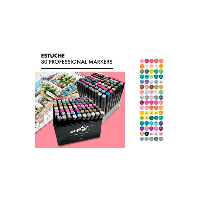 (AB-0780) ALEX BOG ROTULADORES LUXURY CANVAS GAMA ARTIST DOBLE PUNTA FINA/BISELADA C/SURTIDOS ESTUCHE DE LUJO 80 UD