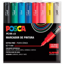 (182634667) POSCA ESTUCHE 8 MARCADORES  PC-1M/8C NO PERMANENTE PUNTA FINA 0.9MM-1.3MM C/SURTIDOS BASIC