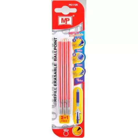 (PE172R) RECAMBIO BOLÍGRAFO TINTA BORRABLE RETRÁCTIL 0.7MM ROJO BLÍSTER 3 UD