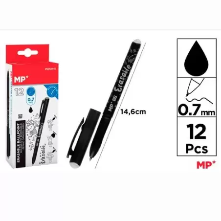 (PE2121N-S) BOLÍGRAFO TINTA BORRABLE CON CAPUCHÓN 0.7MM NEGRO