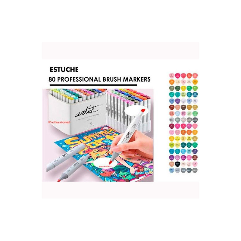 (AB-1280) ALEX BOG ROTULADORES CANVAS LUXE PROFESSIONAL BRUSH MARKET DOBLE PUNTA BISELADA/PINCEL C/SURTIDOS ESTUCHE 80 UD