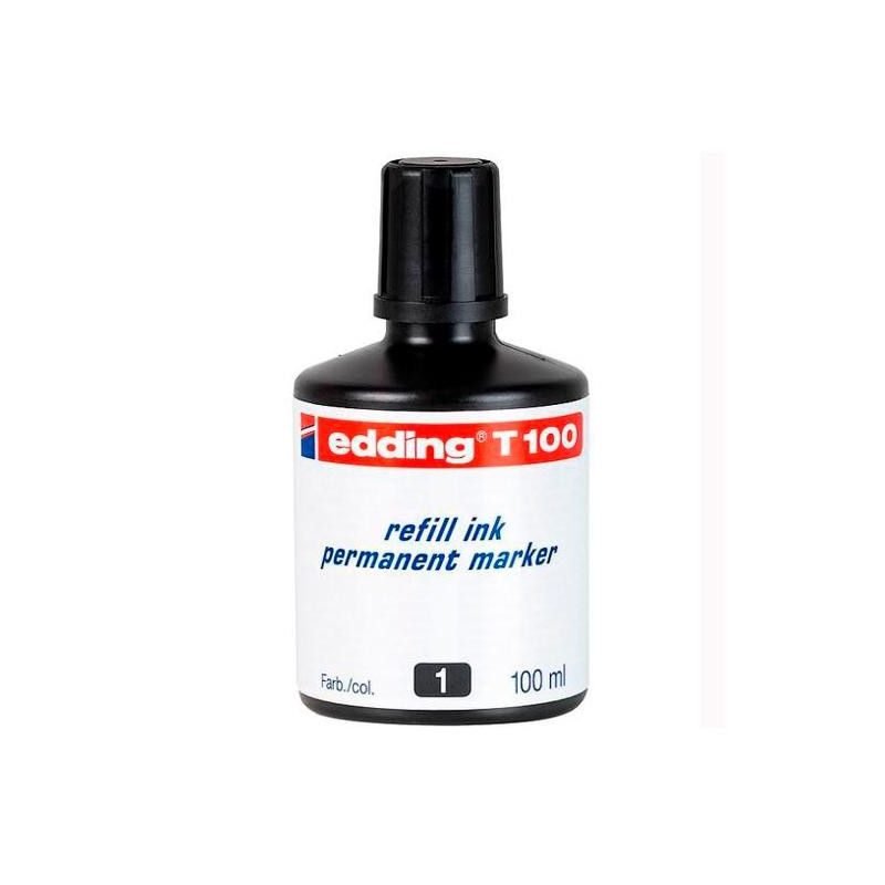 (T100-01) EDDING FRASCO DE TINTA T100 PARA ROTULADOR PERMANENTE 100ML NEGRO